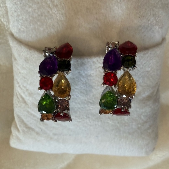 Multicolor CZ Pierced Hoop Earrings – Brand New - Picture 10 of 10